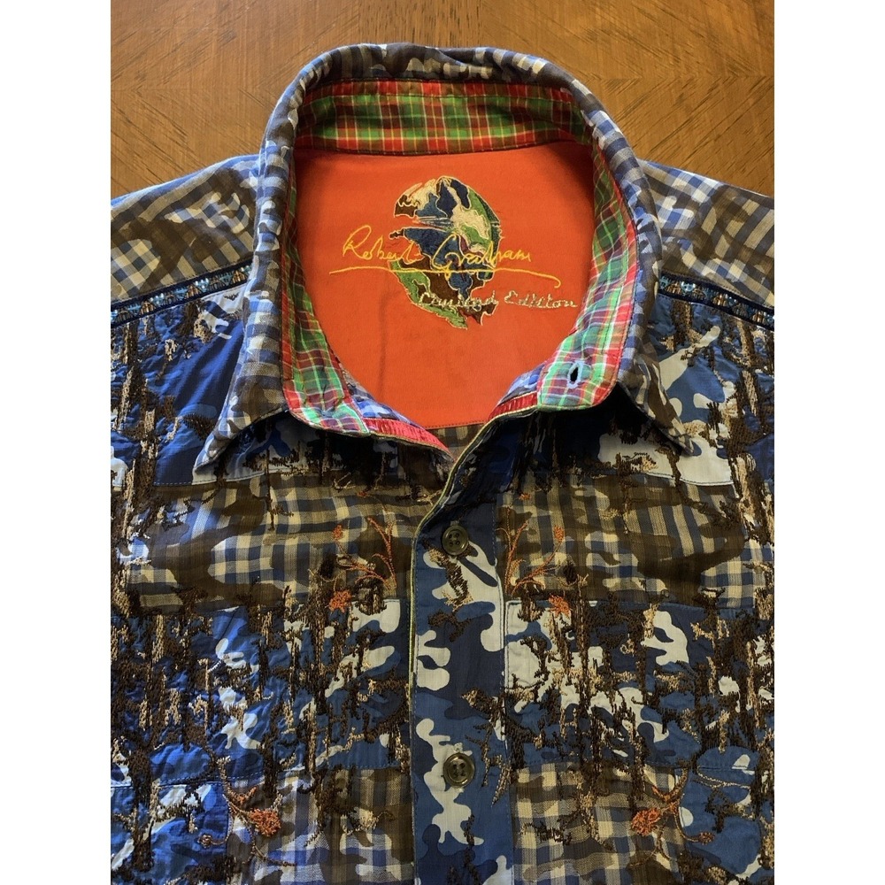 Robert Graham Blue Floral Camo Limited Edition Embroidered Shirt Men's L **Read - Picture 8 of 16
